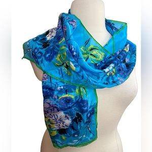 Blue floral silk scarf